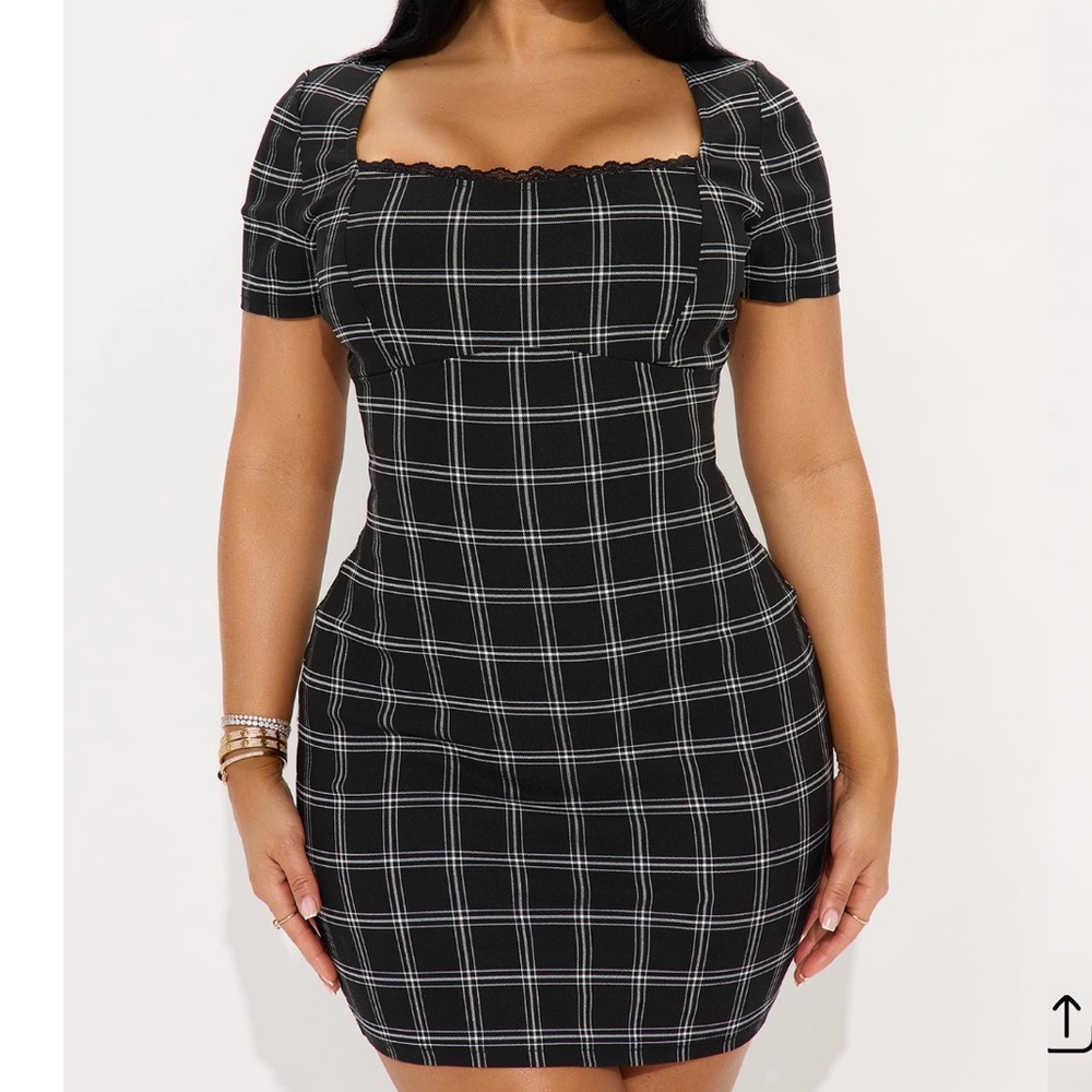 Fashion Nova Black and White Plaid Mini Dress